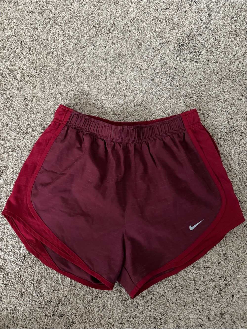 Nike Women's Maroon Athletic Running Shorts with Reflective Swoosh
